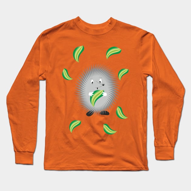 Hedgehog and leaves Long Sleeve T-Shirt by Evgeniya